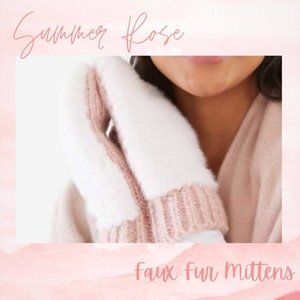 Summer Rose Cream & Pink Faux-Fur Mittens Cream Faux-Fur Knit Pink Bottom NWT